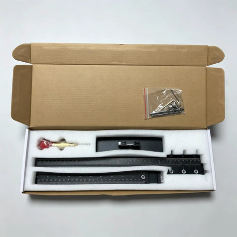 Tough Aluminum Cabinet Hardware Jig With 16 Inch Adjustable Slide Rail For Dead On Knobs Handles Layout Zero Guesswork Quick Diy Woodworking Drill Template Guide in packaging.