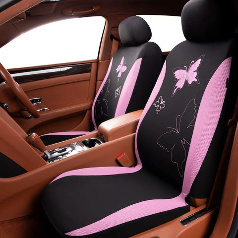 Pink Lace Butterfly Car Seat Cover Set For Universal Fit, Easy Install No Dismantling Required, Airbag Compatible, Front Seats