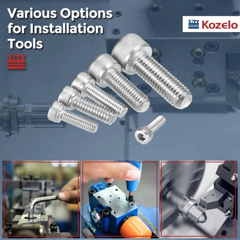 Top Shelf 304 Stainless Steel Socket Head Cap Screws M3 X 20mm Hex Drive Fasteners Silver displayed with installation tools.