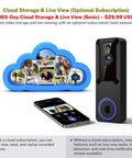 1080p Wireless Outdoor Dome Security Camera With Night Vision And Two Way Audio Smart AI Human Detection For Real Time Live View Battery Powered 2.4GHz WiFi Only Cloud Storage Sold Separately, displayed with mobile app and cloud storage option.