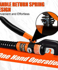 10 Ton Hydraulic Battery Cable Crimper With 9 Dies And Dual Blade Weir Cutter, spring-loaded handle, one-hand operation close-up