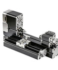 AcmeFlare 60W Heavy Duty Mini Lathe Machine 12,000 Rpm High Power Benchtop Woodworking Tool close-up showing metal body and controls.