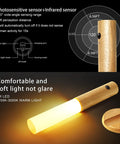 Wooden LED Night Lights With Motion Sensor Dual Sensing Photosensitive And Infrared, showing sensor range and warm light