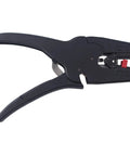 Automatic Wire Stripper And Cutter 2-In-1 Tool With Auto Distance Positioning for Electricians, black plastic, side view.