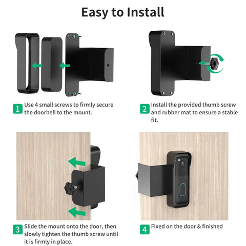 Installation steps for Anti Theft Video Doorbell Mount For Inward Swing Doors Weatherproof No Drill Kit For Renters Uber Easy Install And Theft Proof Keeps Doorbell Safe Without Blocking Sensor Fits Zero Point Eight Two To Two Inch Thick Black