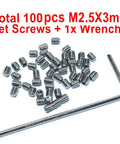 50 Piece M2.5 X 3mm Stainless Steel 304 Set Screws Hex Socket Allen Head Kit With 1.2mm Allen Wrench Heavy Duty