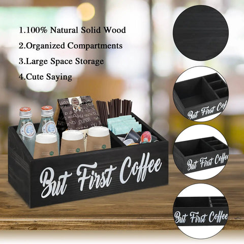 Boss Farmhouse Style Coffee Station Organizer For Countertop With Four Compartments Holds Coffee Pods Straws Bottles Paper Cups