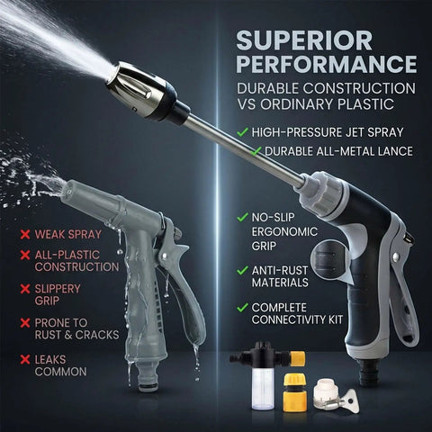 Heavy Duty High Pressure Washer Gun With Adjustable Jet Nozzle And 360 Degree Rotating Head Metal Wand Three Spray Modes