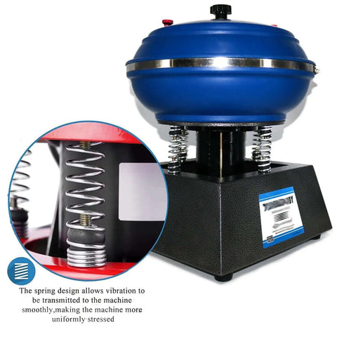 Dope Tumbler Polishing Machine For Jewelry And Gems, Bench Top Vibratory Polisher Grinder 120W Mini 12L, side view with springs