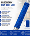 Heavy Duty 48 Inch Stretch Film Dispenser Pole Holder Long Handle For Easy Pallet Wrapping Back Saver Workhorse Ergonomic Tool Fits 12 To 20 Inch Film Rolls With 1.5 To 3 Inch Core Ideal Warehouse Packaging, blue non-slip grip