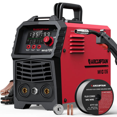 135A MIG Welder Workhorse With 110V Power And Large LED Display Flux Core MIG And Lift TIG Plus Stick Welding 3 In 1 Gasless Welder IGBT Inverter