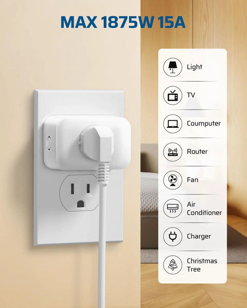 Wireless Remote Wall Switch And Outlet No Wiring Needed Plug In Power Socket with visible max load rating and icons for devices