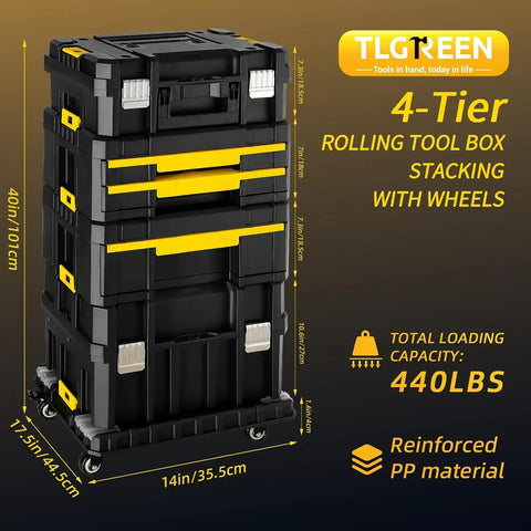 Rolling Tool Box With Wheels, 4-In-1 Modular Organizer System, Stackable Tool Chests With Drawers For Garage Storage