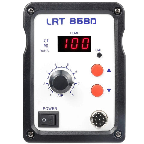 Front panel of 700W Digital Hot Air Rework Station showing dial knobs and temperature display for SMD soldering and PCB repair.