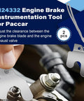 Close-up of two stainless steel engine brake tool set for Paccar valve adjustment, 0.7 mm feeler gauge