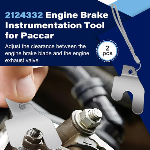 Close-up of two stainless steel engine brake tool set for Paccar valve adjustment, 0.7 mm feeler gauge