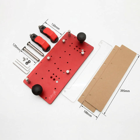 Pro Grade Precision Coping Sled For Router Table Rail Guide with components and safety features, 395mm x 200mm