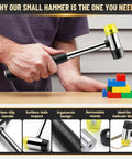 Person using 25mm Double-Faced Rubber Mallet Hammer With Soft Non-Marring Heads, Lightweight And Shockproof, Non-Slip Grip, Scratch-Free Tool For Jewelry Making, Leather Craft, Flooring, Tile, And DIY on building blocks.