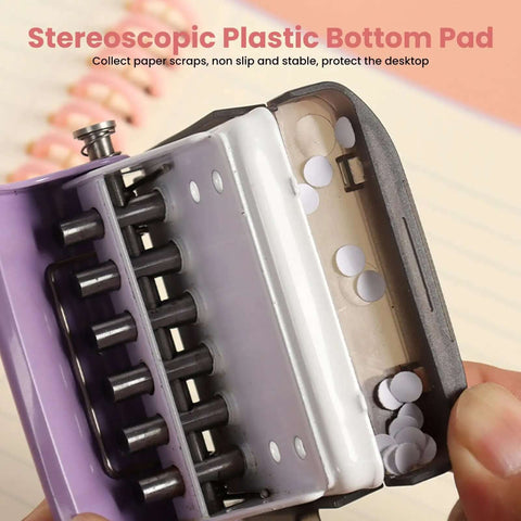 Close-up of 6 Hole Punch For A4 A5 B5 Notebooks And Planners with paper scrap catcher