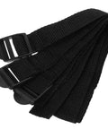 Black eight-piece adjustable lawn aerator shoes straps for garden spiked sandals, easy install no slip, slip-resistant fit.