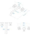 Diagram of Wall Mounted Tub Filler Faucet With Two Handles, Brushed Nickel Finish, Extra Long 13 Inch Spout, Brass Rough In Valve.