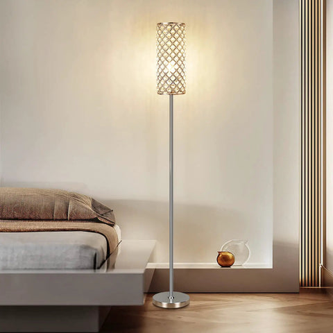 Lit Crystal Floor Lamp With Sparkling K9 Crystal Shade for living room bedroom dorm office or hotel