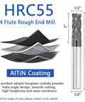 One Half Inch Tungsten Carbide Roughing End Mill Set, Four Flute Square End Mills With AlTiN Coating, CNC Milling Bits