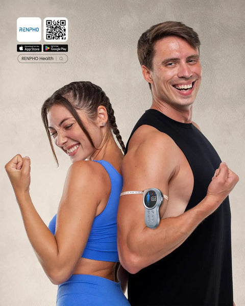 Couple using Big Display Bluetooth Smart Tape Measure For Fitness And Weight Loss, App Connected Body Measuring Tool
