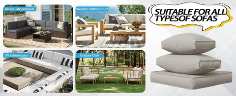 14 Piece Patio Cushion Covers Set Replacement, Light Gray, for Outdoor Couch, Wicker Patio Sectional, Wooden Outdoor Couch.