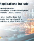 Image showing applications for Way Oil 68 Premium Heavy Duty Industrial Lubricant For Milling Machines And Other Machine Tools.