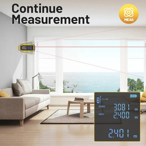 Digital Laser Measure Tool 229 Ft Range, 4 Unit Switching Including Feet, Inches, Meters, and Feet-Inches, 1/16 Inch Accuracy, Fast 0.25s Readings, 99-Record Storage, Pro Grade, Workhorse For Distance, Area, Volume and Pythagorean, Class 2 Laser Safe measuring room width