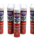 Front view of 30 Lucas Red N Tacky #2 grease tubes (14 oz) with white caps