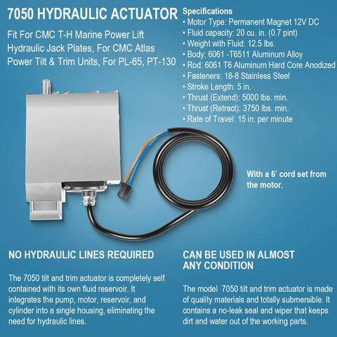 Electric Tilt And Trim Actuator Replacement Kit For Outboard Power Lift Hydraulic Jack Plates Fits CMC Power-Lift And T-H Marine HYJ Plates 61001 61002 65001 65002 65501 65502 HYJ-6C-DP Up To 130 HP Motors