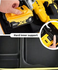 DeWalt 20V Max XR Jigsaw Case With Rugged Interior Tray For DCS334B DCS335B Jigsaw Blade Battery And Charger Storage Tool Organizer Bag With Handle And Shoulder Strap Durable Yellow showing inner compartments