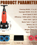 Industrial Commercial 2-in-1 Floor Polisher And Sweeper Self-Propelled With 360-Degree Rotating Head, 120cm height, 45cm wide.