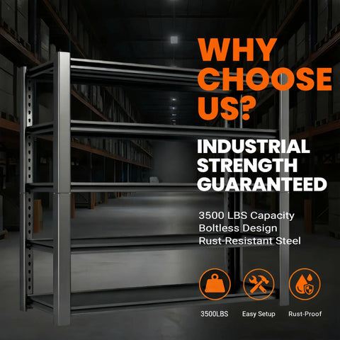 Heavy Duty Boltless Steel Garage Shelving Unit With 3500 Lb Capacity, 48 W by 20 D by 74 H Open Design Storage Rack in warehouse