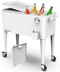 Spacious 80 Quart Party Cooler With Divider And Serving Tray Rolling Ice Chest Keeps Drinks Cold For 36 Hours Matte White
