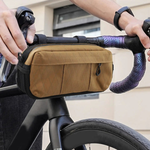 Waterproof Nylon Bike Handlebar Bag With Grab And Go Large Main Compartment And Side Pockets For Mountain Road And E Bike Commuter Gear