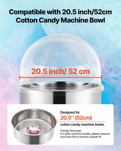 Clear Acrylic Dome Shield For Cotton Candy Machine, 21 Inch Bubble Cover With Bottom Groove over floss maker bowl