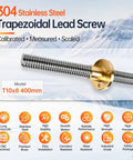 Heavy Duty TR10x8 400mm Lead Screw Paired With Precision Brass Nut featuring 2mm pitch, stainless steel material for CNC routers.