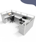 Rock-Solid Modular Office Cubicle Kit features 7 smart layouts with ergonomic chair and grey mobile storage.