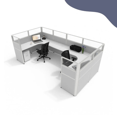 Rock-Solid Modular Office Cubicle Kit features 7 smart layouts with ergonomic chair and grey mobile storage.