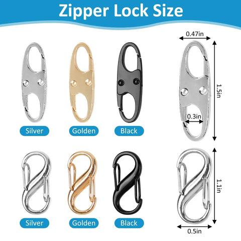 Keep Your Gear Safely Locked Down With This Kickass 21 Piece Anti Theft Lock Combo Featuring Heavy Duty Zipper Guards For Luggage Purses Boots And All Outdoor Adventures, zipper locks in silver, gold, black sizes.