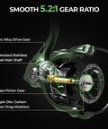 Spartacus II Spinning Reel With Sealed Carbon Fiber Drag, 22 Lb Max Drag, showcasing internal components and gear ratio 5.2:1