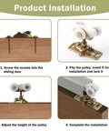 Product installation steps for 2 Pack Three Quarter Inch Pocket Door Rollers Replacement Wheels With Top Hanger For Sliding Doors.