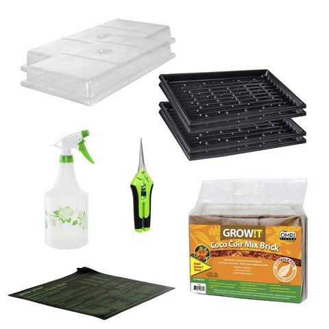 Microgreen Growing Kit With Reusable Trays Heat Mat Vented Domes Coco Coir Spray Bottle Pruner Indoor Seed Starter Essentials