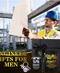 Engineer in blue helmet with product display: Engineers Week Gift Set For Men And Women Includes 12 Oz Stainless Steel Tumbler