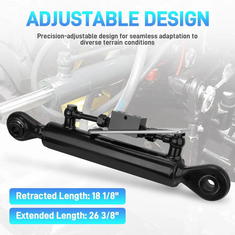 Hydraulic Top Link Class 1, Adjustable 18-1/8 To 26-3/8 Inches For Cat 1 Tractors, showcasing adjustable design and length specifications.