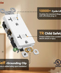 Heavy Duty 20 Amp Tamper Resistant Decorator Outlet Nema 5-20R residential receptacle with self-grounding clip and child safety features.