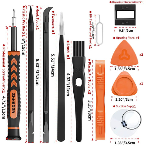 58 In 1 Magnetic Precision Screwdriver Set With Case for iPhone MacBook Computers and More, multi bit kit showing tools and accessories